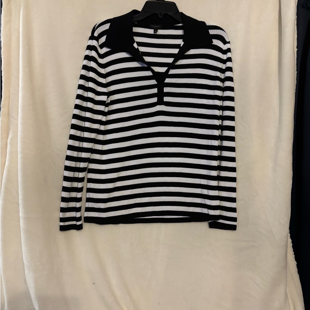 Talbots Black and White Striped Blouse